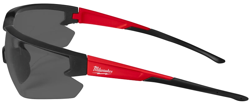 Milwaukee 48-73-2015 Safety Glasses, Unisex, Scratch-Resistant Lens, Polycarbonate Lens, Plastic Frame, Black/Red Frame