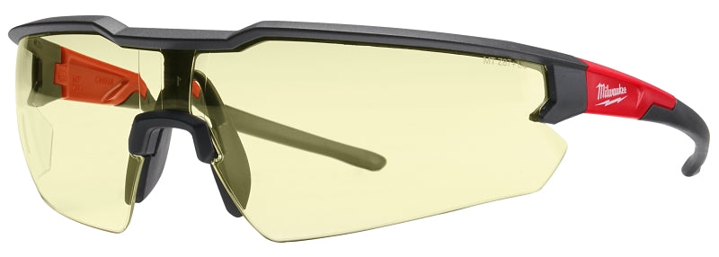 Milwaukee 48-73-2100 Safety Glasses, Unisex, Scratch-Resistant Lens, Polycarbonate Lens, Plastic Frame, Black/Red Frame