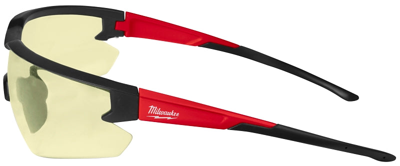 Milwaukee 48-73-2100 Safety Glasses, Unisex, Scratch-Resistant Lens, Polycarbonate Lens, Plastic Frame, Black/Red Frame