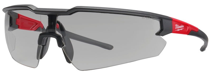 Milwaukee 48-73-2105 Safety Glasses, Unisex, Scratch-Resistant Lens, Polycarbonate Lens, Plastic Frame, Black/Red Frame