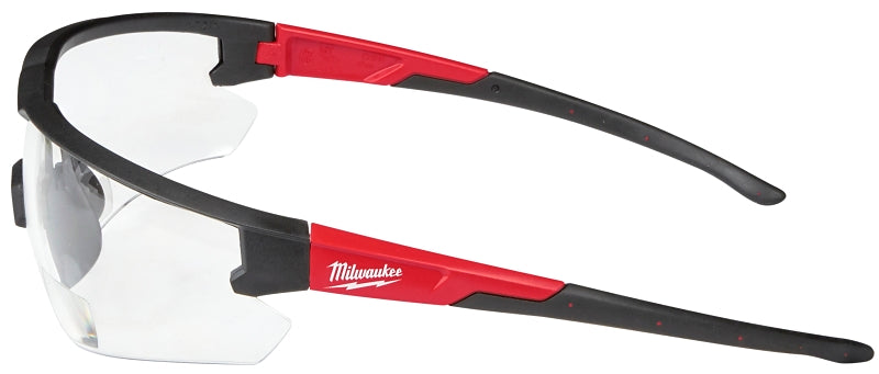 Milwaukee 48-73-2202 Safety Glasses, Unisex, Scratch-Resistant Lens, Polycarbonate Lens, Plastic Frame, Black/Red Frame