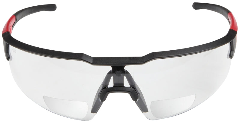 Milwaukee 48-73-2202 Safety Glasses, Unisex, Scratch-Resistant Lens, Polycarbonate Lens, Plastic Frame, Black/Red Frame