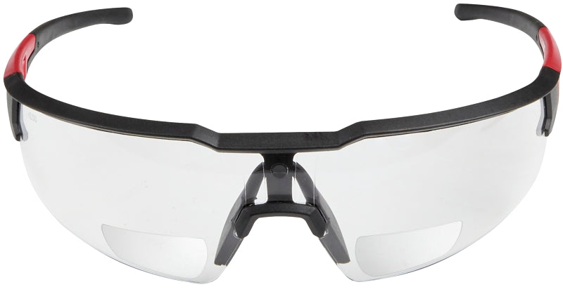 Milwaukee 48-73-2204 Safety Glasses, Unisex, Scratch-Resistant Lens, Polycarbonate Lens, Plastic Frame, Black/Red Frame