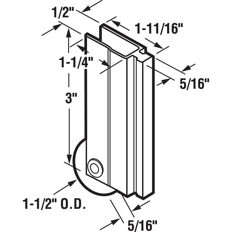 Prime-Line N 6598 Roller Assembly, 1-1/2 in Dia Roller, 5/16 in W Roller, Aluminum/Nylon, Silver, 1-Roller, 40 lb