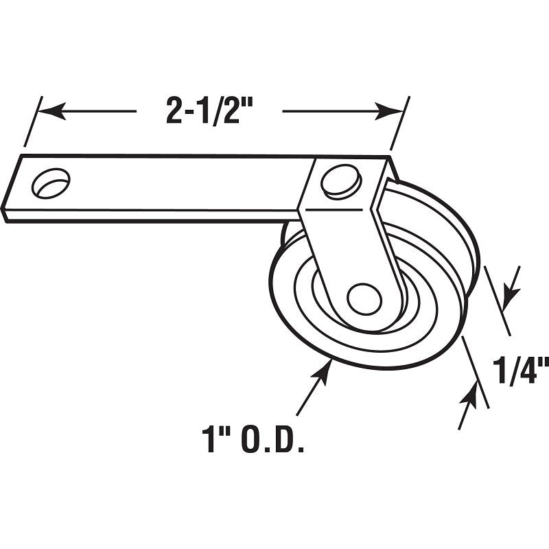 Prime-Line B 521 Roller Assembly, 1 in Dia Roller, 1/4 in W Roller, Plastic/Steel, 2-Roller