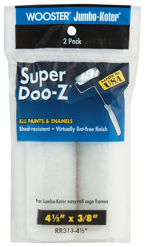 Wooster Super Doo-Z RR313-4 1/2 Roller Cover, 3/8 in Thick Nap, 4-1/2 in L, Fabric Cover, White