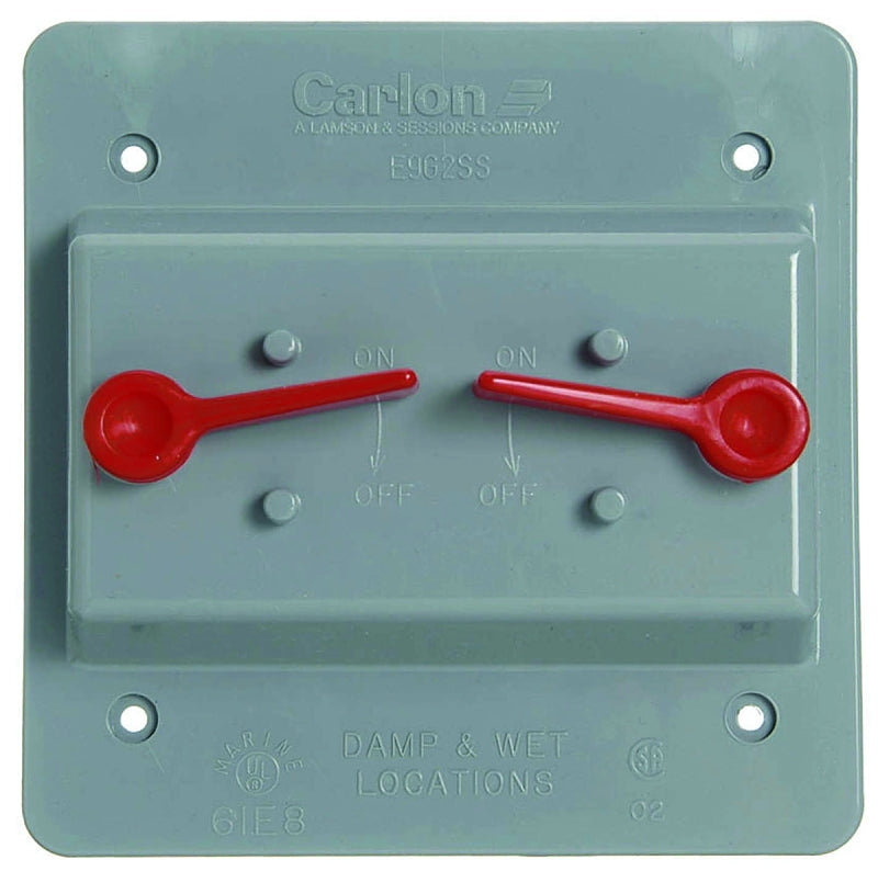 Carlon E9G2SSNR Cover, 4-55/64 in L, 4-55/64 in W, Square, 2-Gang, Polycarbonate, Gray