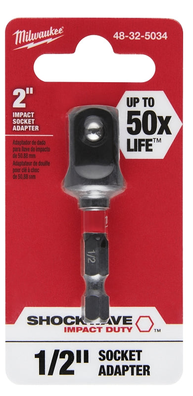 Milwaukee SHOCKWAVE 48-32-5034 Impact Socket Adapter, 1/4 in Drive, Hex Drive, 1/2 in Output Drive, Square Output Drive