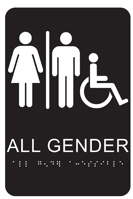 Hy-Ko DB-22 Braille/Tactile Sign, Rectangular, ALL GENDER, White Legend, Black Background, Plastic, ADA Compliant