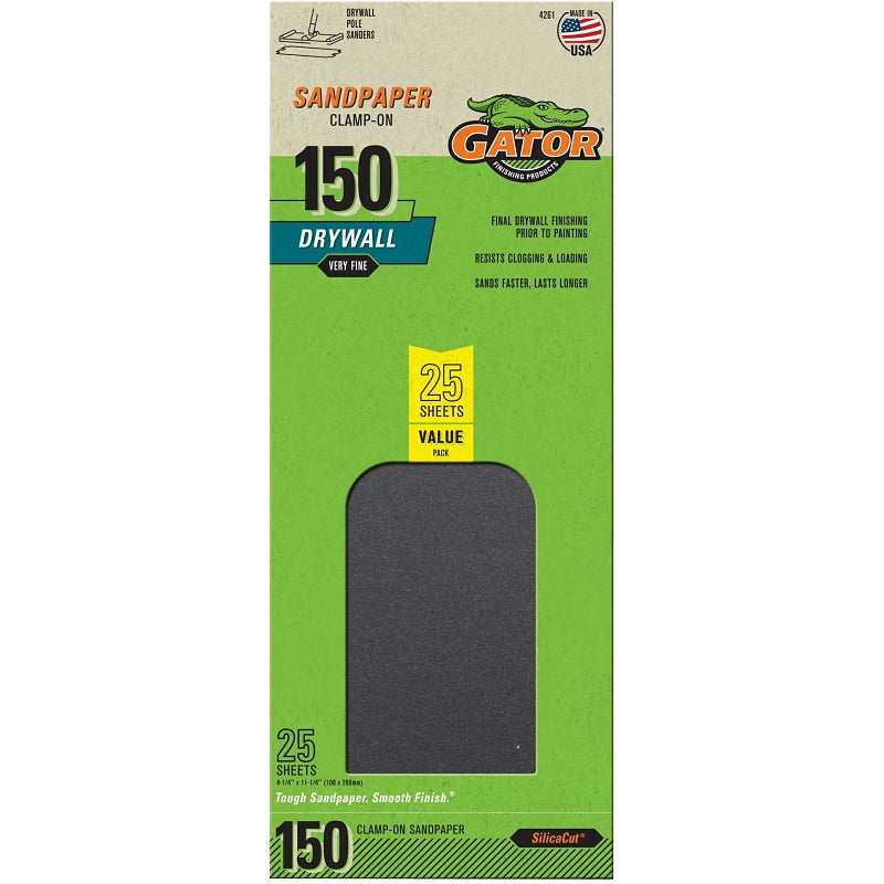 Gator SilicaCut 3312 Sanding Sheet, 11-1/4 in L, 4-1/4 in W, 150 Grit, Extra Fine, Silicon Carbide Abrasive