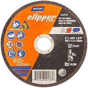 Norton Clipper Classic A AO Series 70184609133 Cut-Off Wheel, 4 in Dia, 0.045 in Thick, 5/8 in Arbor, 46 Grit, Coarse