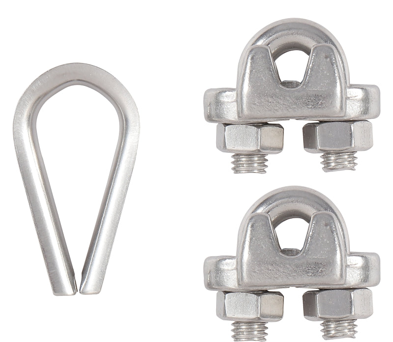 National Hardware N100-345 Cable Clamp Kit, 1/4 in Dia Cable, 1-1/4 in L, Stainless Steel