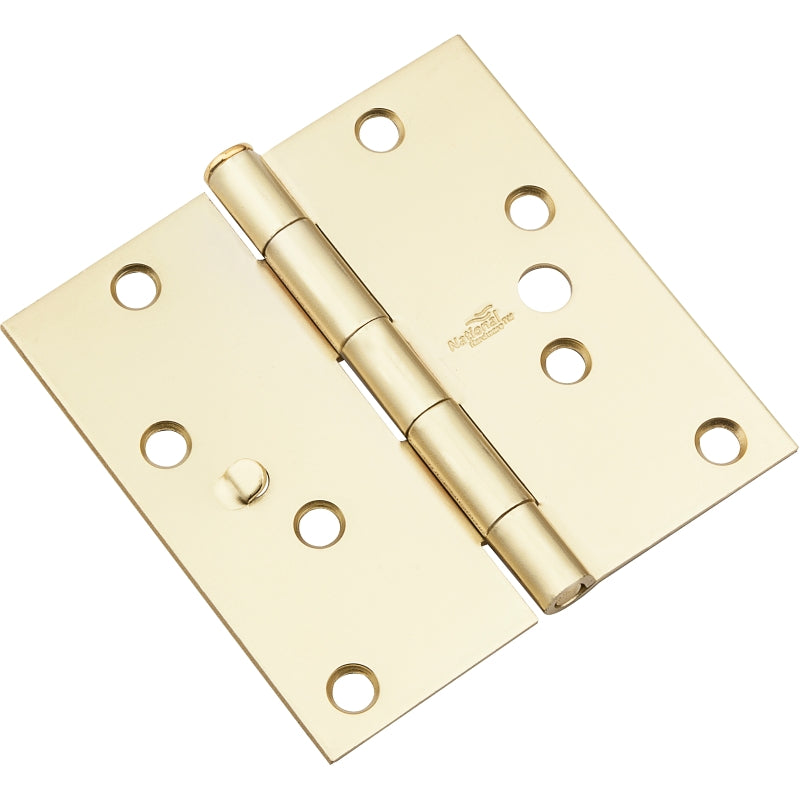 National Hardware N830-403 Door Hinge, 4 in L x 4 in W, Steel, Satin Brass, 10-Mounting Hole, Full-Mortise Mounting