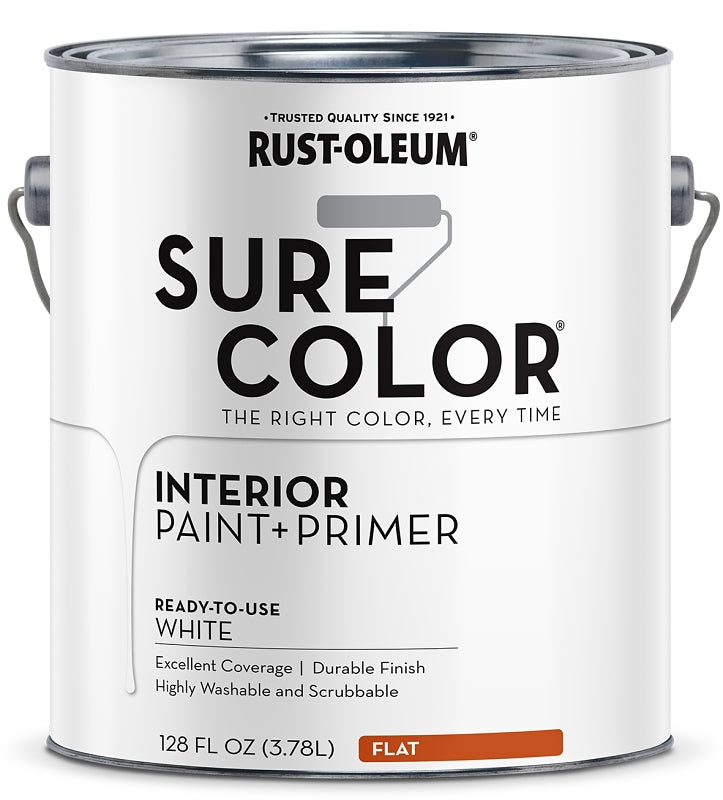 Rust-Oleum Sure Color 380215 Interior Wall Paint, Flat, White, 1 gal Can, 400 sq-ft Coverage Area, Pack of 2
