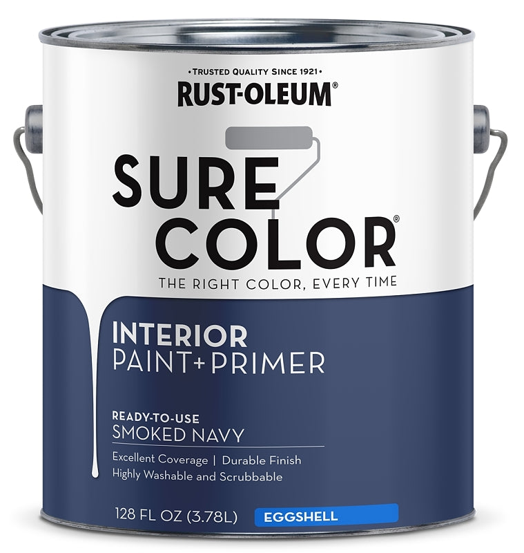 Rust-Oleum Sure Color 380226 Interior Wall Paint, Eggshell, Smoked Navy, 1 gal Can, 400 sq-ft Coverage Area, Pack of 2