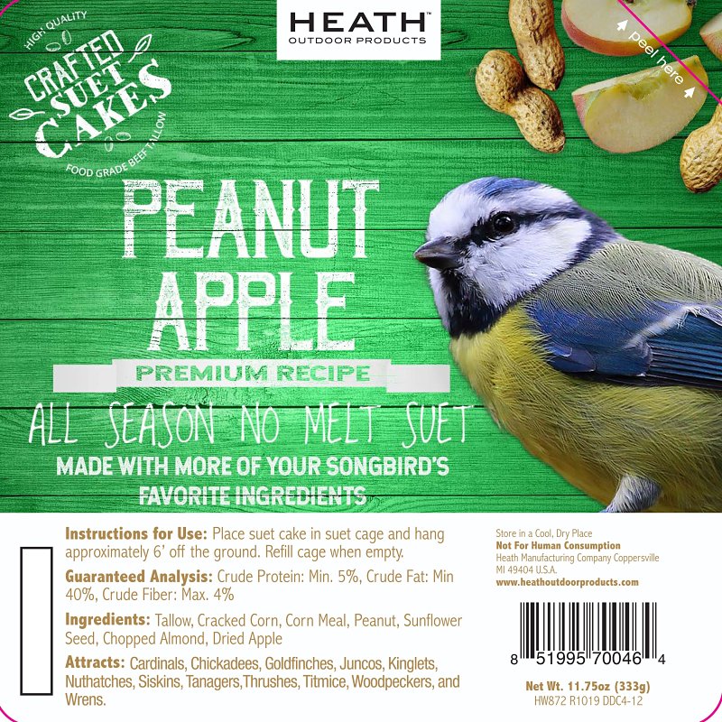 Heath DDC4-12 Cracked Corn Crafted Suet Cake, 11.75 oz, Peanut Apple
