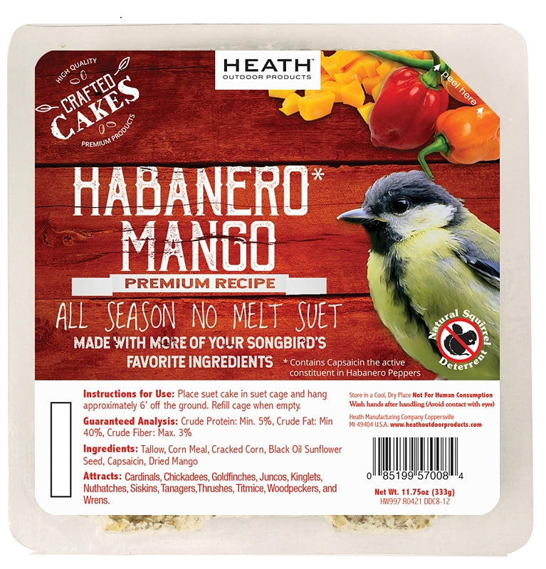 Heath DDC8-12 Cracked Corn Wild Bird Food, 11.75 oz, Suet Cake, Habanero Mango