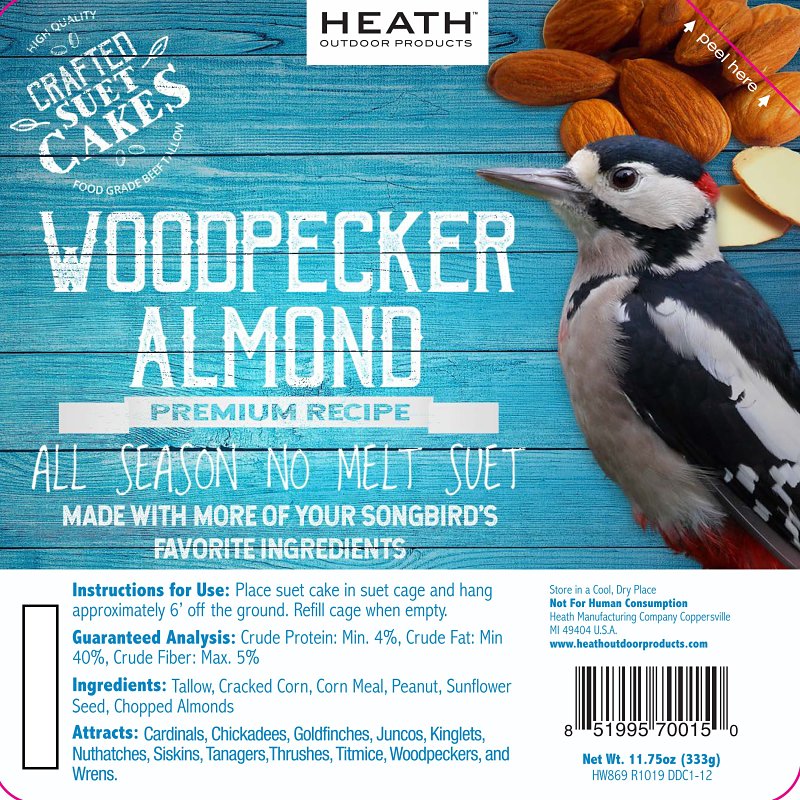 Heath DDC1-12 Sunflower Seed Wild Bird Seed, 11.75 oz, Crafted Suet, Cake, Pack