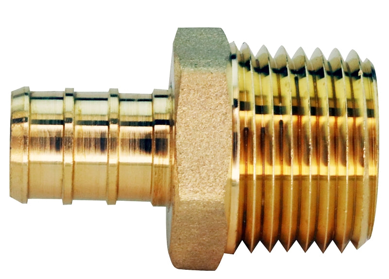Apollo APXMA125PK Pipe Adapter, 1/2 in, Barb x MPT, PEX-B, Brass, 200 psi Pressure