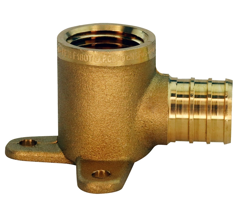 Apollo APXDEE3412 Pipe Elbow, 3/4 x 1/2 in, Barb x FPT, PEX-B, Brass, 200 psi Pressure