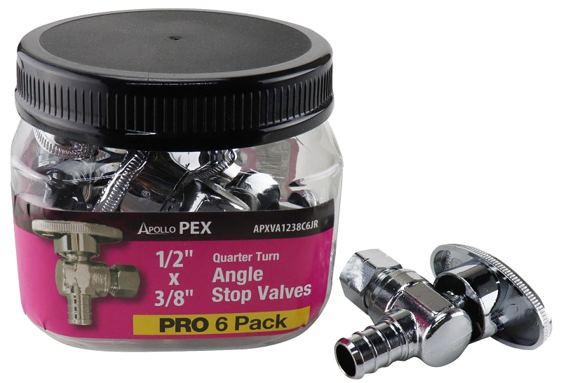 Apollo Valves APXVA1238C6JR Angle Stop Valve, 1/2 x 3/8 in Connection, Barb x Compression, 200 psi Pressure, Brass Body