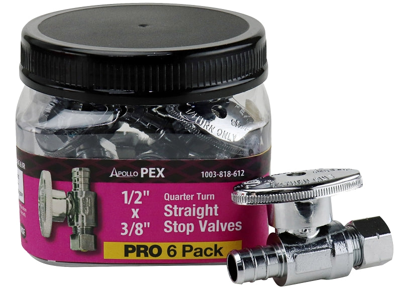Apollo Valves APXVS1238C6JR Straight Stop Valve, 1/2 x 3/8 in Connection, Barb x Compression, 200 psi Pressure