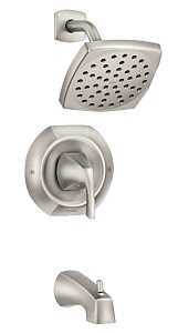 Moen Lindor Posi-Temp Series 82504SRN Tub and Shower Faucet, 1-Function Showerhead, 1.75 gpm Showerhead, 1-Handle
