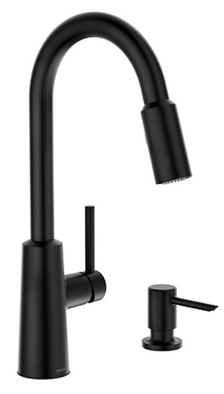 Moen Nori Series 87066BL Kitchen Faucet, 1.5 gpm, 1 -Faucet Handle, 1, 4 -Faucet Hole, Metal, Matte Black, Deck