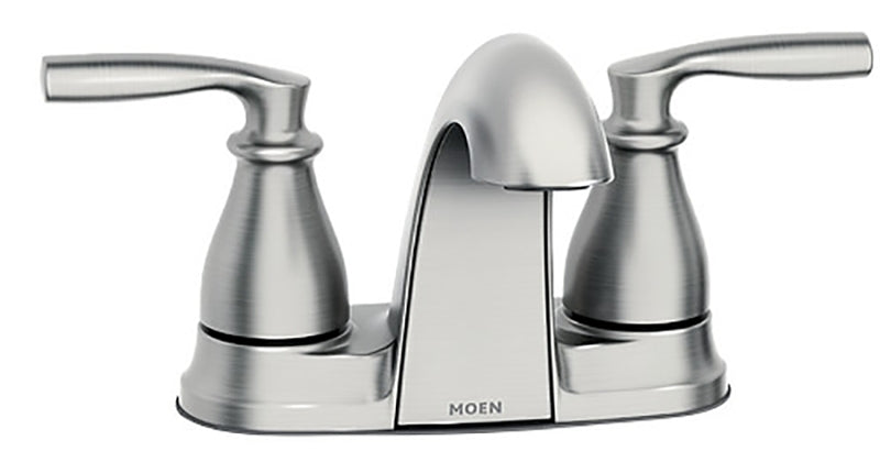 Moen Hilliard 84532SRN Series Bathroom Faucet, Low Arc Spout, Brushed Nickel, 1/4 to 1-3/16 in Plate Size, 4-11/16 in
