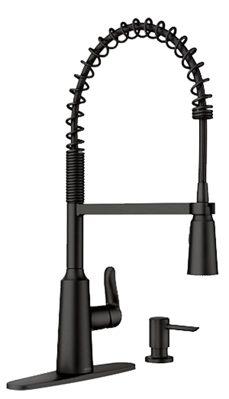 Moen Edwyn 87807 Series 87807BL Pull-Down Kitchen Faucet, 1.5 gpm, 1-Handle, 1, 4-Faucet Hole, Metal, Matte