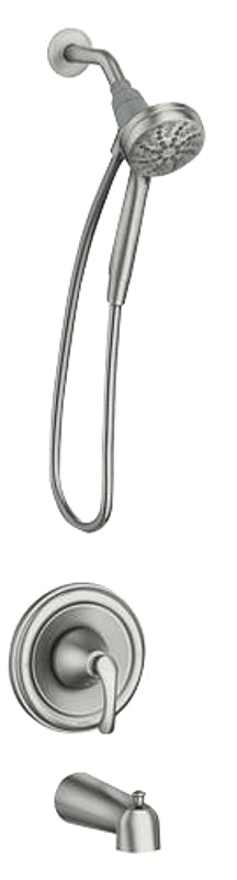 Moen Tiffin Series 82879SRN Tub and Shower Faucet, Hand Shower Showerhead, 1.75 gpm Showerhead, 6-Spray Setting, Zinc