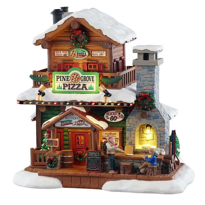 Lemax 55322 Christmas Decor, 8.07 in H, Pine Grove Pizza, Resin, LED, Pack of 4