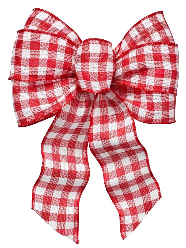 Holiday Trims 6113 Plaid Gingham Wired Bow, Red/White, 8.5 in x 14 in, Pack of 12