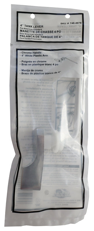 ProSource PMB-211 Toilet Flush Lever, Front Mounting, 4 in L Flush Arm, Plastic, Chrome