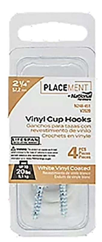National Hardware V2020 Series N248-451 Cup Hook, 2-1/4 in L, Steel, Vinyl-Coated
