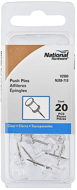 National Hardware V2503 Series N259-713 Push Pin, Polyethylene/Steel, Zinc, Clear