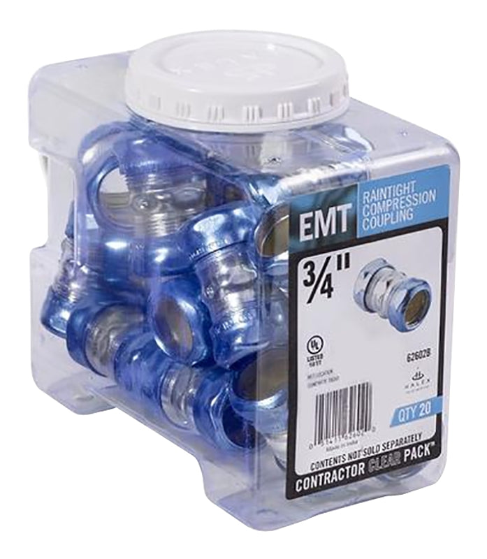 Halex 62602B EMT Raintight Coupling, 3/4 in Compression, Steel, 20/PK