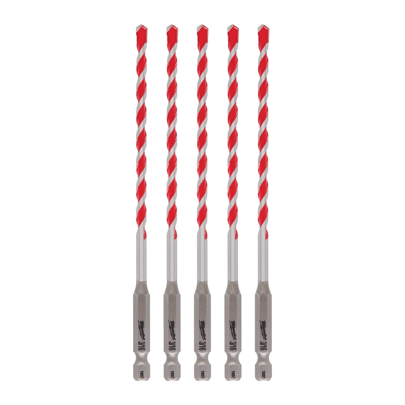Milwaukee SHOCKWAVE 48-20-9157 Drill Bit, 3/16 in Dia, 6 in OAL, Precision Ground, Wide Flute, 1/4 in Dia Shank, Pack of 3