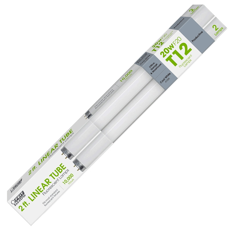 Feit Electric F20T12/CW/2 Bulb, 20 W, T12 Lamp, Medium Bi-Pin Lamp Base, 1200 Lumens, 4100 K Color Temp