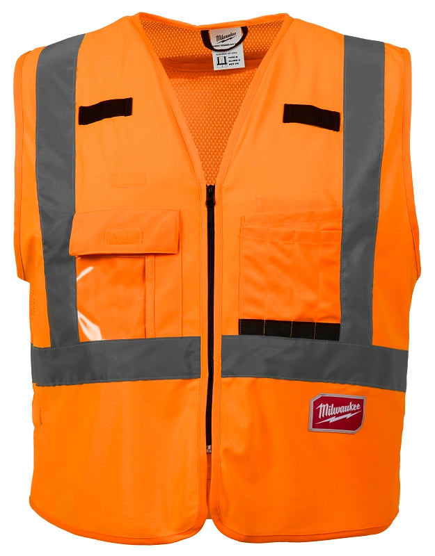 Milwaukee 48-73-5032 Safety Vest, L/XL, Men's, Fits to Chest Size: 42 to 46 in, Polyester, High-Visibility Orange