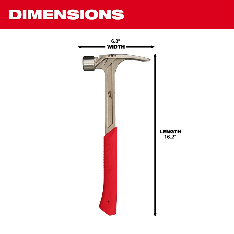Milwaukee 48-22-9029 Framing Hammer, 28 oz Head, Anti-Ring Claw, Milled Head, Steel Head, 16.2 in OAL