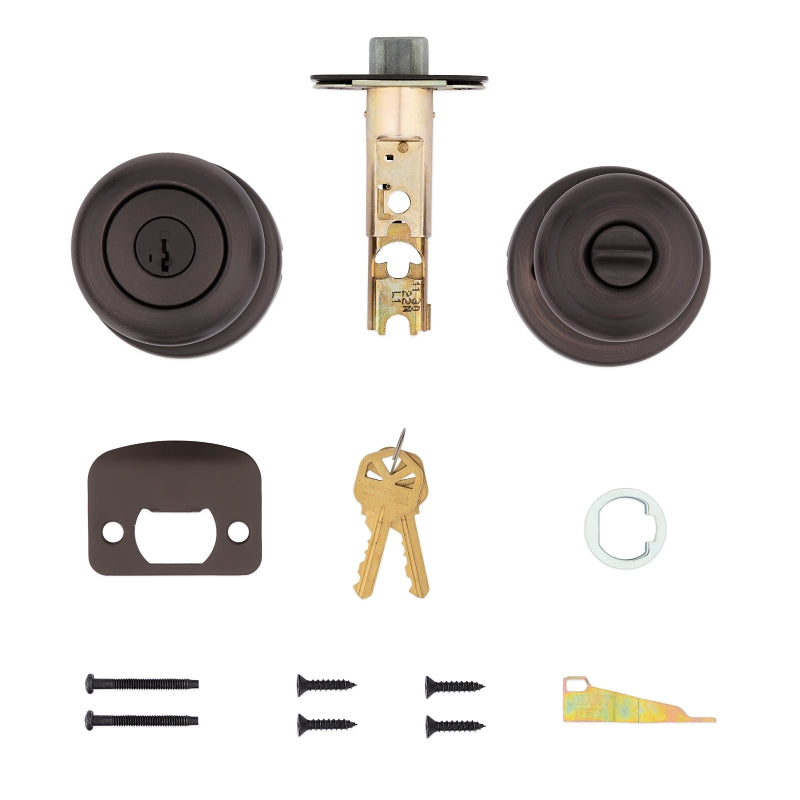 Kwikset 94002-956 Entry Door Lockset, Knob Handle, Venetian Bronze, Zinc, KW1, SC1 Keyway, Residential, 3 Grade