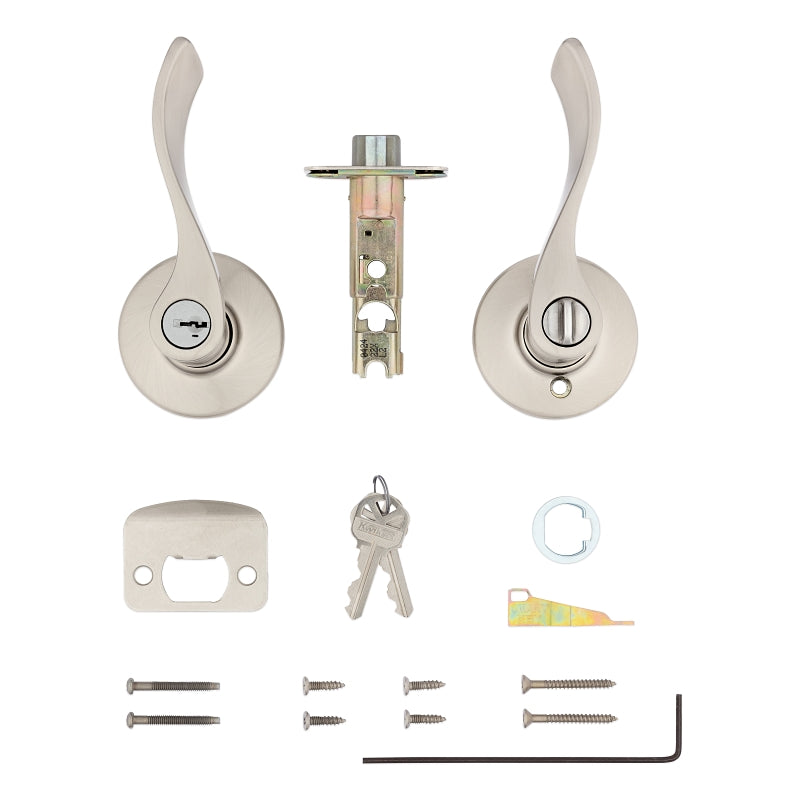 Kwikset 94050-673 Entry Door Lockset, Lever Handle, Satin Nickel, Zinc, KW1, SC1 Keyway, Re-Key Technology: SmartKey