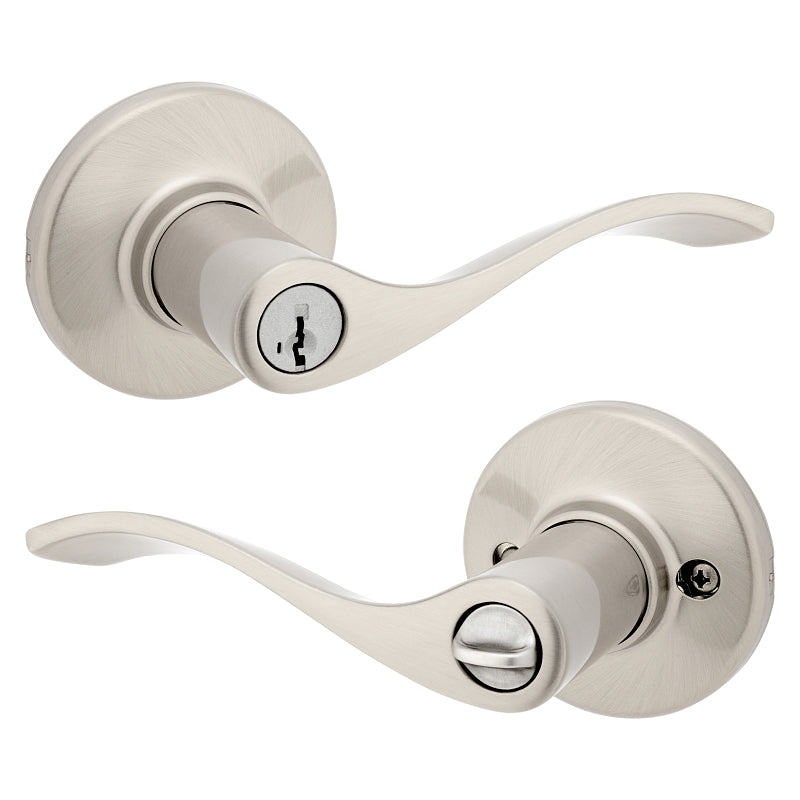 Kwikset 94050-673 Entry Door Lockset, Lever Handle, Satin Nickel, Zinc, KW1, SC1 Keyway, Re-Key Technology: SmartKey