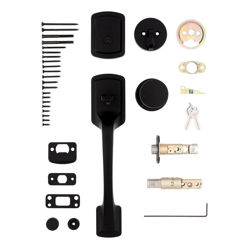 Kwikset 98180-026 Entry Handleset, Matte Black, Metal, KW1 Keyway, Residential, Grade 3 Grade, Left, Right Hand