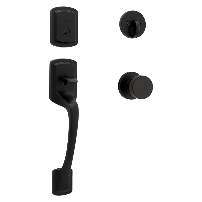 Kwikset 98180-026 Entry Handleset, Matte Black, Metal, KW1 Keyway, Residential, Grade 3 Grade, Left, Right Hand