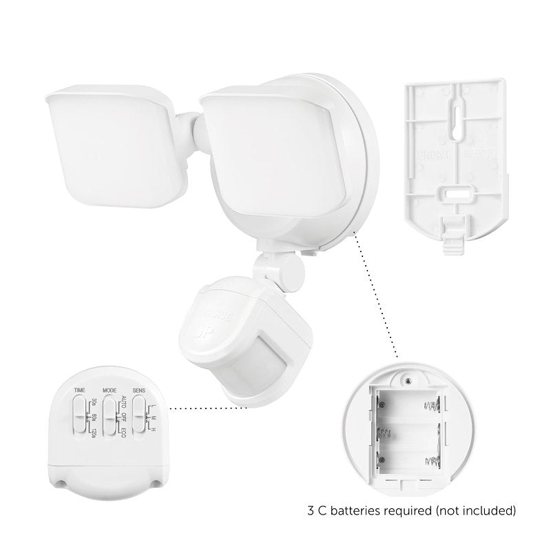 globe 17000224 Security Flood Light, LED Lamp, Daylight, 600 Lumens, 4000 K Color Temp, White Fixture