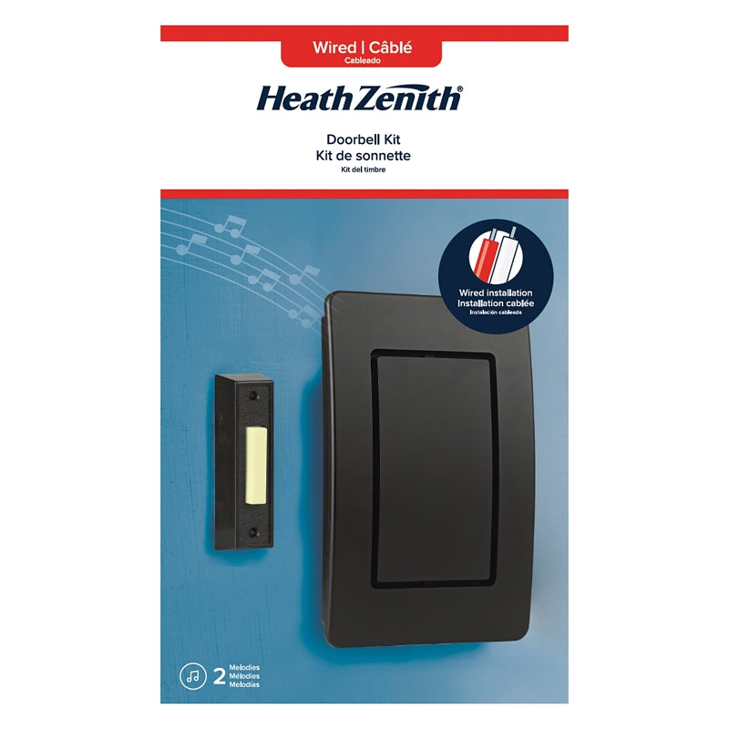 Heath Zenith 18000204 Doorbell Kit, Wired, Plastic, Black