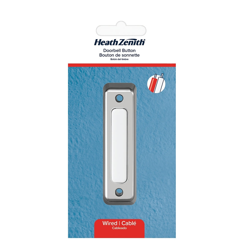 Heath Zenith Satin Nickel Plastic Wired Push Doorbell Button 18000222, Rectangular, Metal, Silver