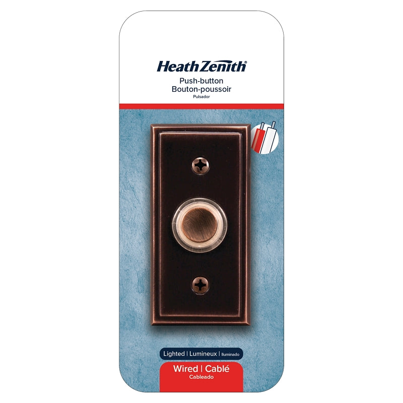 Heath Zenith SL-716 Doorbell Pushbutton, Wired, Metal, Oil-Rubbed Bronze, Lighted